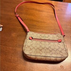 Coach Tan and Pink  Signature Crossbody Bag